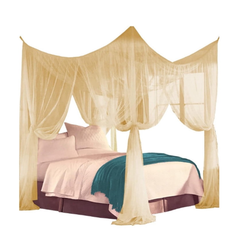 Bed Canopy for Full Queen King Size Bed, Canopy Bed Curtains Elegant Mosquito Net, Mosquito Netting for Camping Patio Indoor Outdoor Bug Net, Yellow