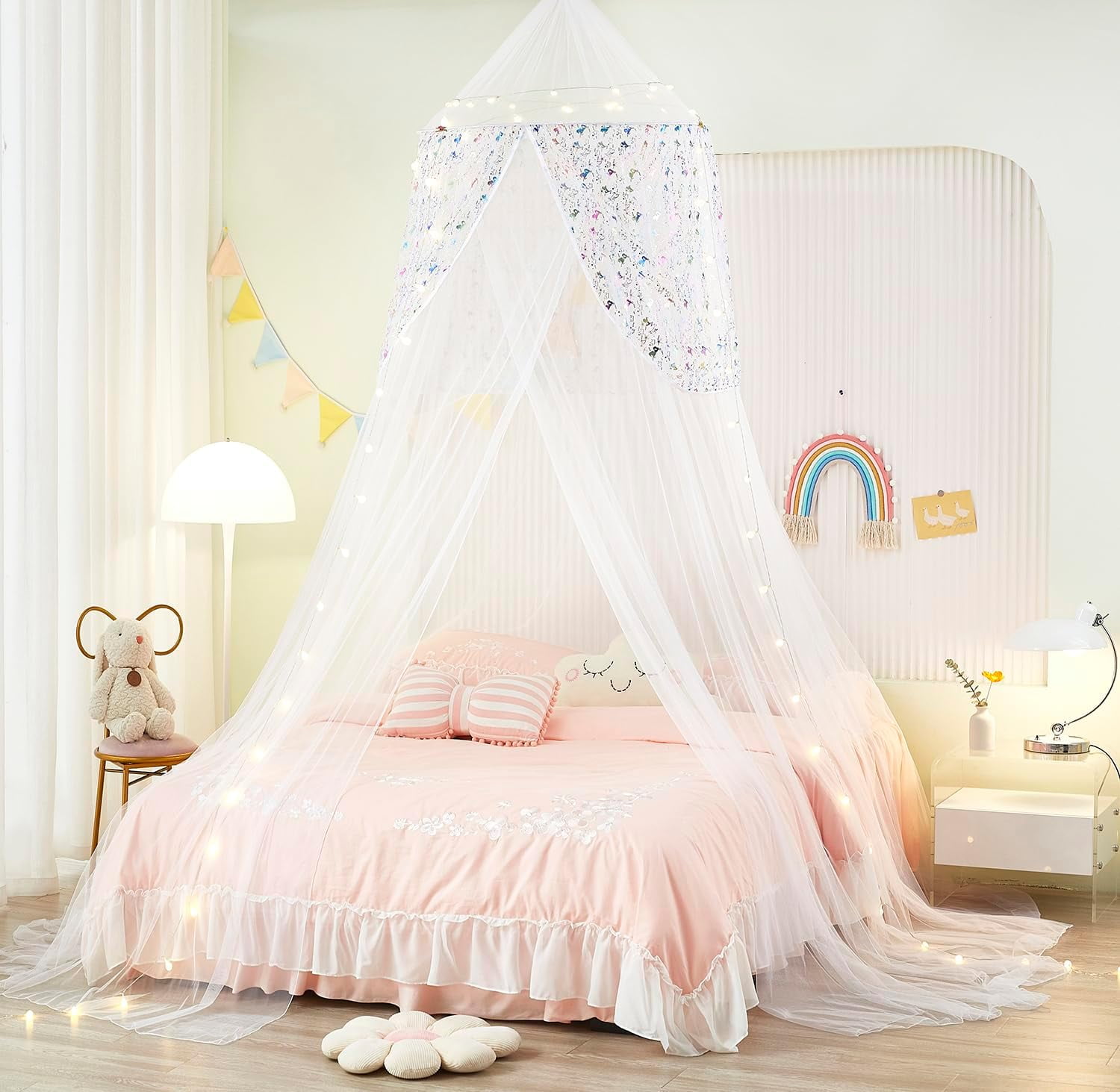 Bed Canopy for Girls,Unicorn Bed Canopy with Lights Bed Tent,Canopy for Bed Girls Room Decor ...