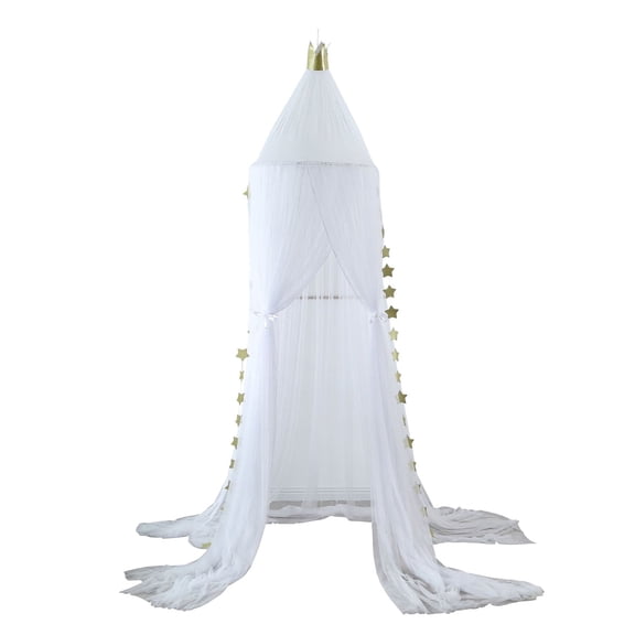Bed Canopy with Stars for Girls, Hanging Bed Canopy Round Dome Reading Nook Bed Canopy for Kids Room Decor, 65*220*1000cm - white-white-