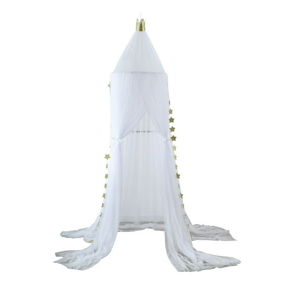 Bed Canopy with Stars for Girls, Hanging Bed Canopy Round Dome Reading Nook Bed Canopy for Kids Room Decor, 65*220*1000cm - white