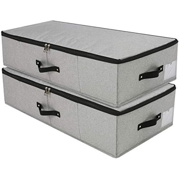 Under Bed Clothes Organizer Large Storage Bins with Durable Fabric, 4 Reinforced Handle, for Clothing, Shoes, Blankets, Sweaters, Toys, Dark Grey, 2 Pack