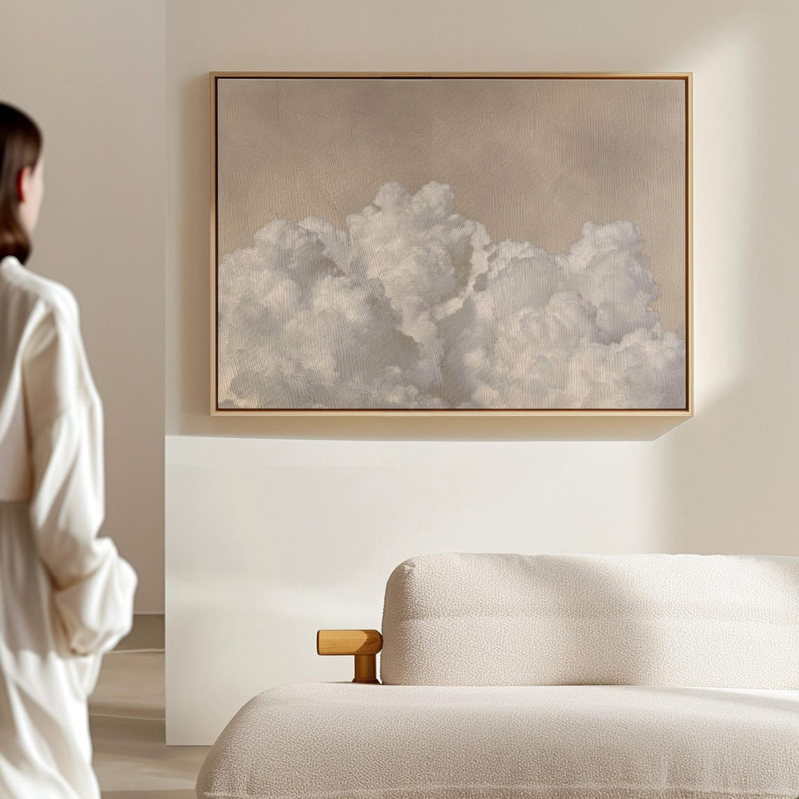 Above Bed Clouds Wall Art, Neutral Floating Framed Art, Large Bedroom ...