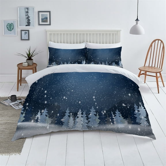 Bed Cover Set Highend Polyester Comforter Cover Set with Pillowcase Christmas Tree Printed ,Full (80"x90")