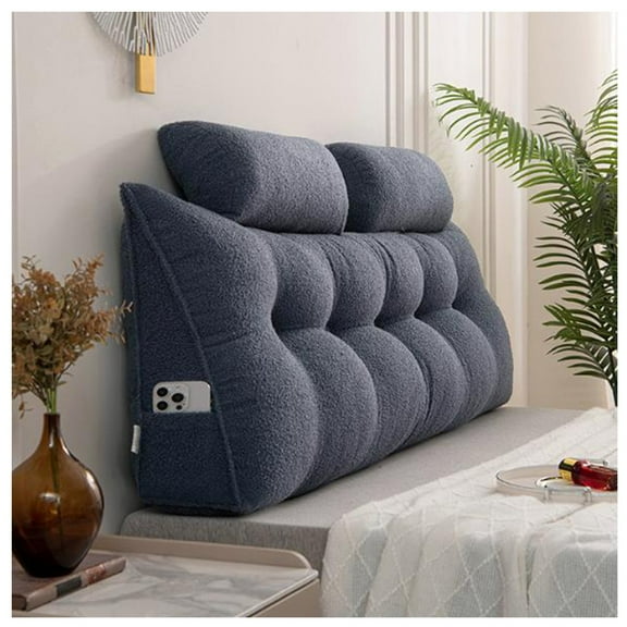 Bed Cushion Backrest with Headrest, with Side Compartment & Removable Washable Cover, Back Cushion Bed Wedge Headboard Cushion, Back Support Cushion