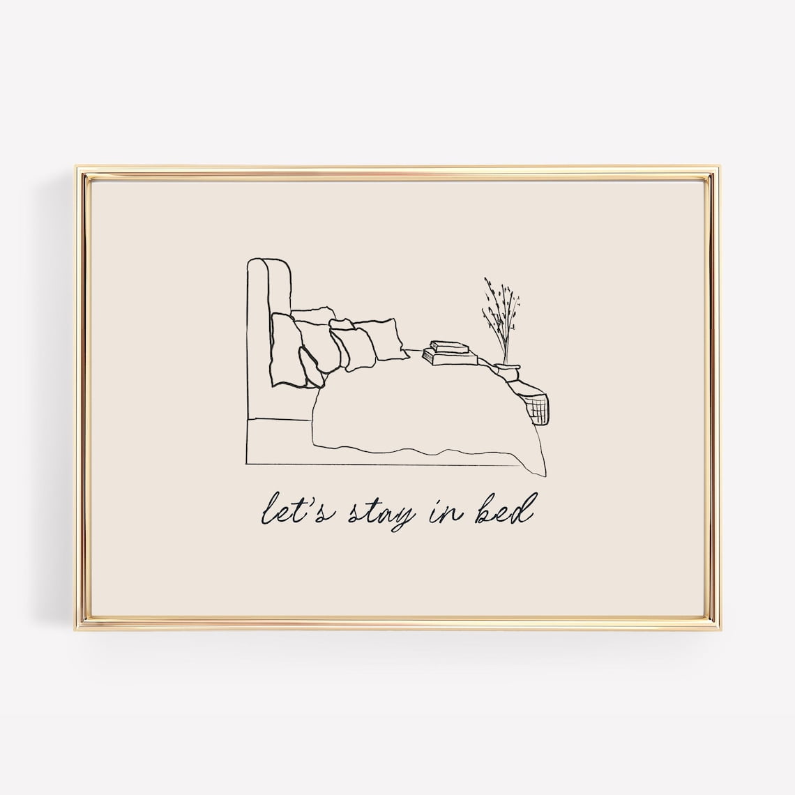 "Let's Stay In Bed" Rustic Farmhouse Wall Sign - 12x40 Inch Black Framed Bedroom Decor Above Bed - View #8