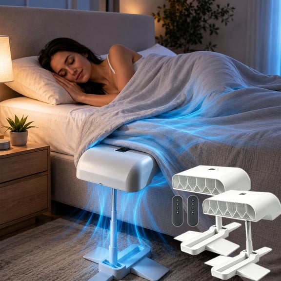 Bed Fan Under Sheets, Bed Cooling System with 5 Speeds and Remote, Rechargeable Cooling Fan for Beds, Adjustable Height Mattress Fans for Under Blankets