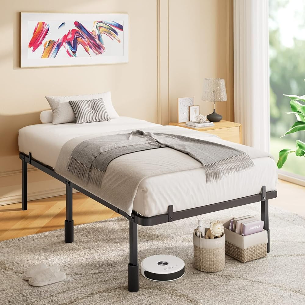 Bed Frame, 14Inch High Platform Bed With Steel Slat Support, Mattress