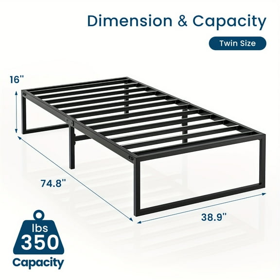 Bed Frame - 16 Inches Heavy Duty Metal Platform Bed Frame Queen, 10 Mins Easy Assembly, Mattress Foundation With Large Storage, Noise-Free, Anti-Scratch, No Box Spring Needed