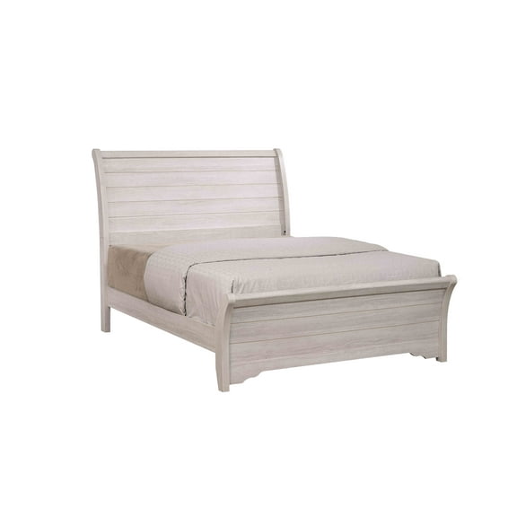 Bed Frame 1pc Contemporary Design King Sleigh Bed Horizontal Lines Gently Sloped Curved Headboard Chalk Gray Finish