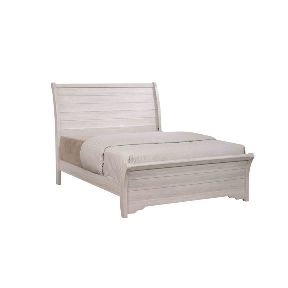 Bed Frame 1pc Contemporary Design Queen Sleigh Bed Horizontal Lines Gently Sloped Curved Headboard Chalk Gray Finish