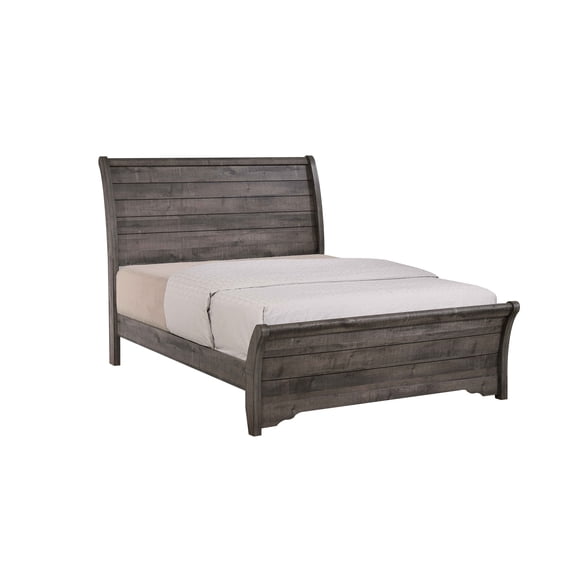 Bed Frame 1pc Contemporary Design Queen Sleigh Bed Horizontal Lines Gently Sloped Curved Headboard Gray Finish