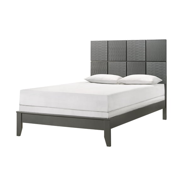 Bed Frame 1pc King Size Bed Contemporary Design Textured Front Panels Features Geometric Paneling Headboard Gray Gun Metal Finish
