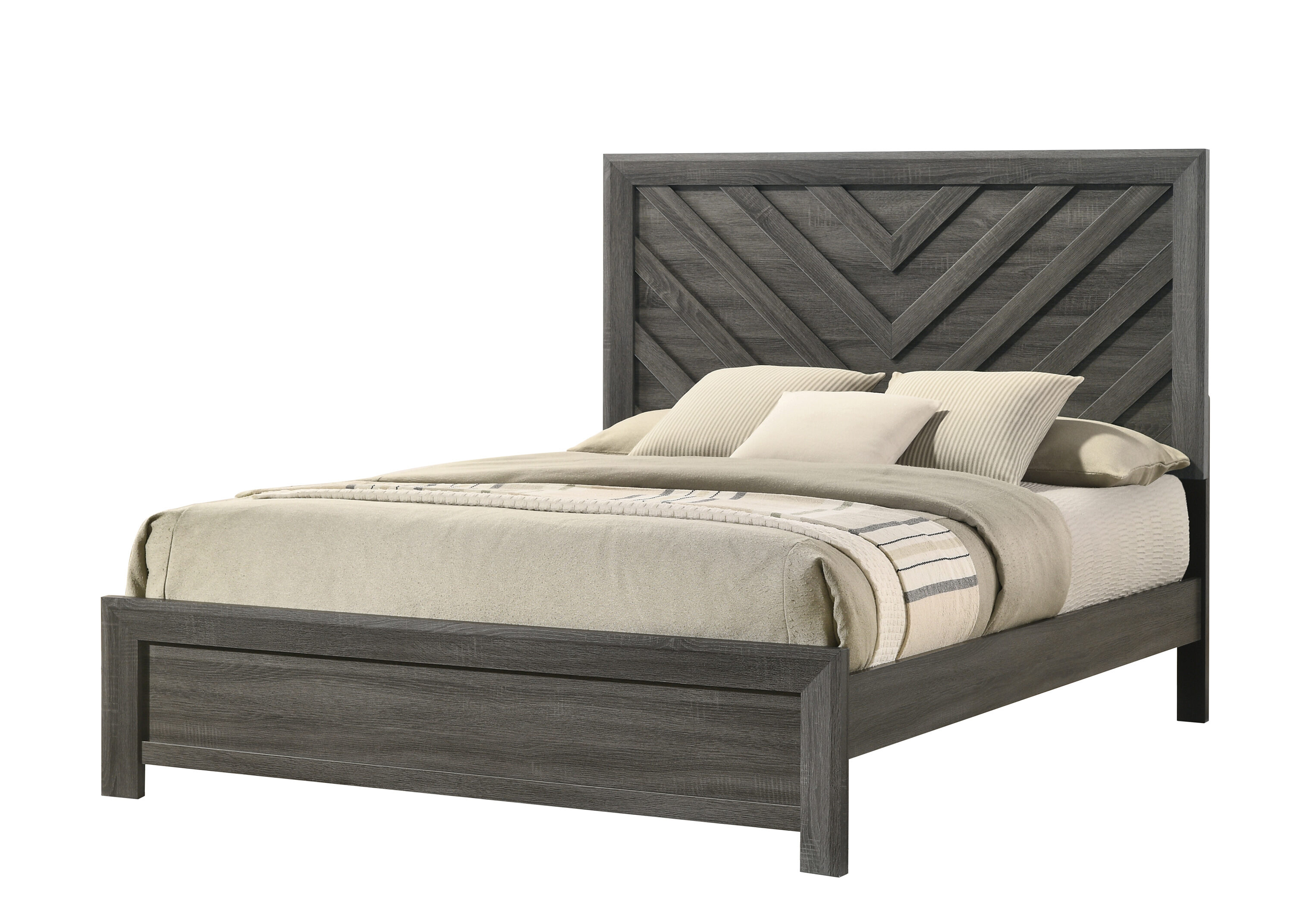 Bed Frame 1pc Queen Size Bed Rustic Gray Finish Wooden Bedroom ...