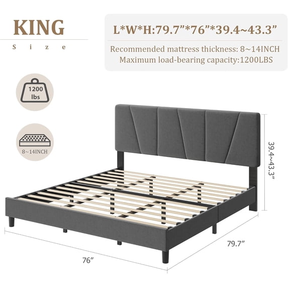 Bed Frame with Adjustable Headboard,Velvet Platform Bed Frame with Wooden Slats, Heavy‑Duty Support, Quiet Design, No Box Spring Needed, Easy Assembly