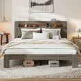 thumbnail image 1 of Bed Frame Bed Frame King Size, Wood Platform Bed Frame with Storage LED Light Headboard and 2 USB , Noise Free,No Box Spring Needed and Easy Assembly Tool,Large Under Bed Storage,Dark Grey, 1 of 7