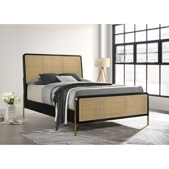 Bed Frame Black and Natural Woven King RatBed