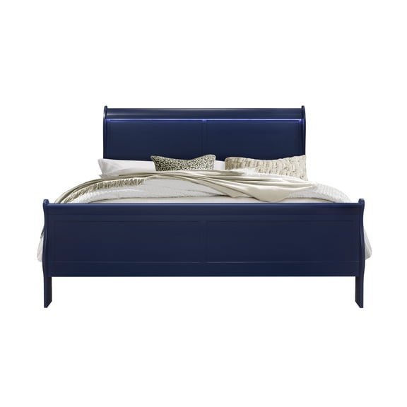 Bed Frame CHARLSTON BLUE TWIN BED WITH LED