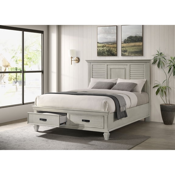 Bed Frame Capistrano Distressed White 2-drawer Queen Bed