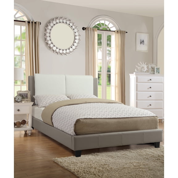 Bed Frame Contemporary Style Full Size Bed Set Faux Leather Upholstered Plastic Legs Platform Bed Bedroom Furniture
