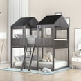 thumbnail image 1 of Bed Frame Full Over Full WoodBunk Bed with Roof, Window, Guardrail, Ladder, 1 of 8