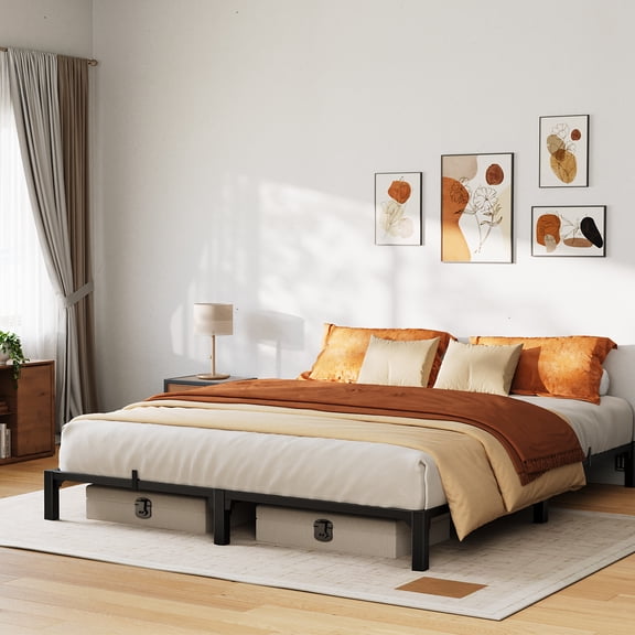 Bed Frame Full Size, 10 Inch Metal Platform, No Screws Needed, No Box Spring Needed, Heavy Duty, 800 Lbs Capacity, Reinforced Iron Slats & Legs