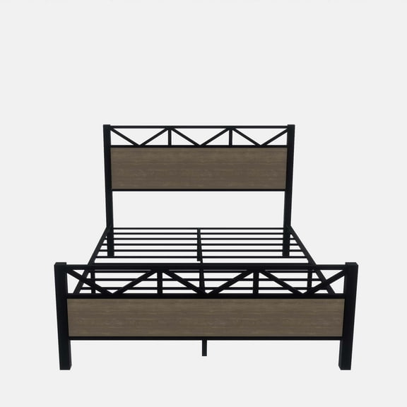 Bed Frame, Full Size Bed Frame,Easy Assembly, Brown, Black+Brown Platform Bed Frame,Metal Metal Bed Frame, Furniture, Bedroom Furniture, Beds, Frames & Bases Full Size Bed Frame,Easy Assembly, Brown