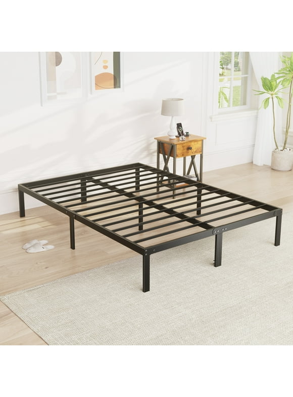 Bed Frame - Full Size Heavy Duty Platform Bed with Underbed Storage, 14-Inch High Steel Slat Support, Non-Slip Design, No Box Spring Required