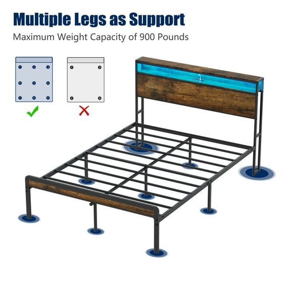 Bed Frame Full Size Metal Bed Frame with Headboard and Footboard, LED Lighting, Black Heavy Duty Mattress Foundation with Steel Slat Support, Noise Free,81.73"L x 54.13"W x 38.96"H,Platform Bed Frame