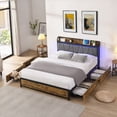 thumbnail image 1 of Bed Frame - Full Size, Storage Headboard, 2 Outlets & USBs, 4 Drawers, RGB Lights, Brown & Gray, 1 of 17