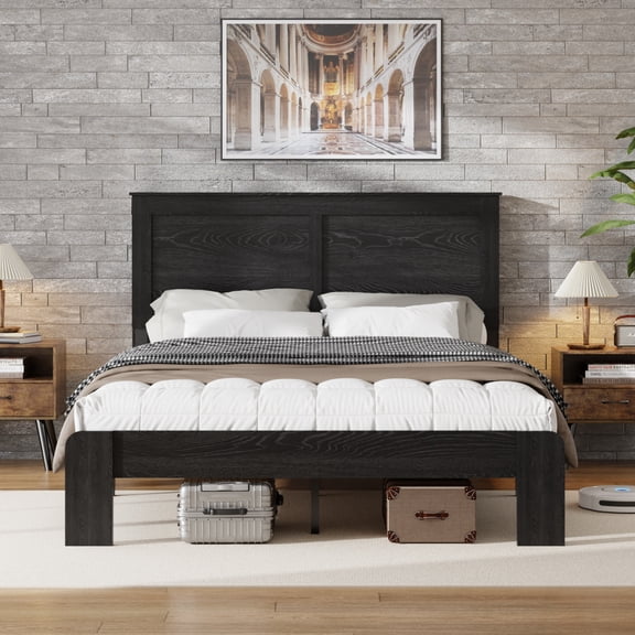 Bed Frame Full Size, Wood Platform Bed Frame , Noise Free,No Box Spring Needed and Easy Assembly Tool,Large Under Bed Storage,Dark Black
