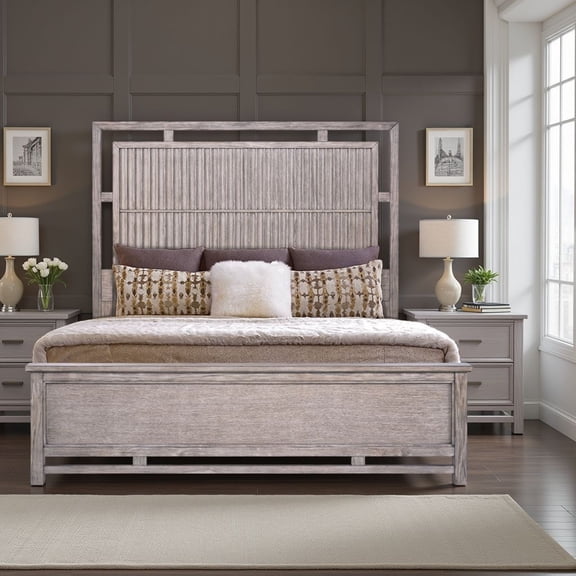 Bed Frame Fusion King Size Panel Bed, Minimal Assembly, Dawn Finish