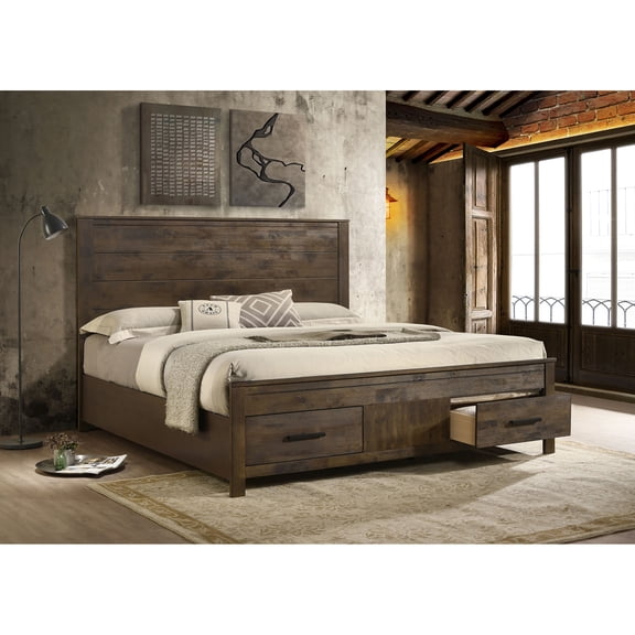 Bed Frame Greely Rustic Golden Brown Eastern King Storage Bed