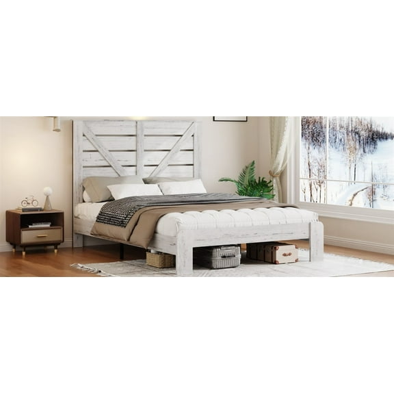 Bed Frame Headboard, Noise-Free, Solid Wood & Metal, Easy Assembly Tool, Large Under Bed Storage, Industrial Style for Bedroom
