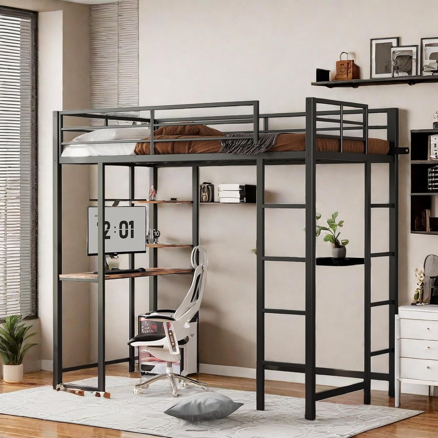 Bed Frame,Industrial Loft Bed Frame with Metal Framework & Metal Slats ...