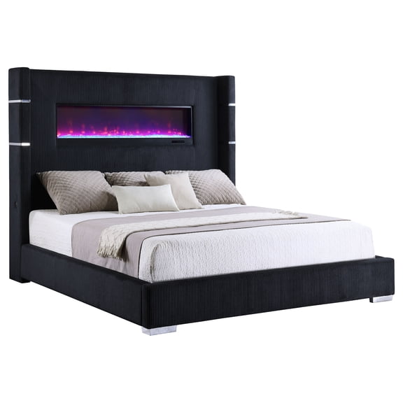 Bed Frame Judah Black Upholstered Queen Flame Visualizer Bed
