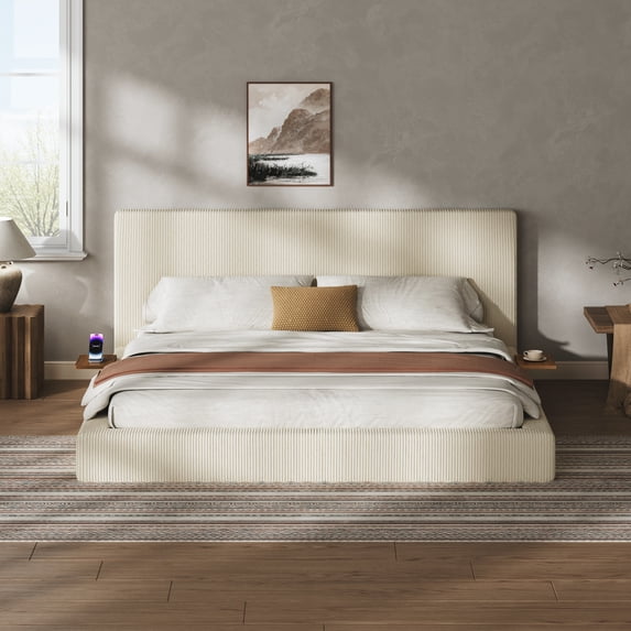 Bed Frame, King Bed Frame with Adjustable Sliding Side Table, 8.7 ...
