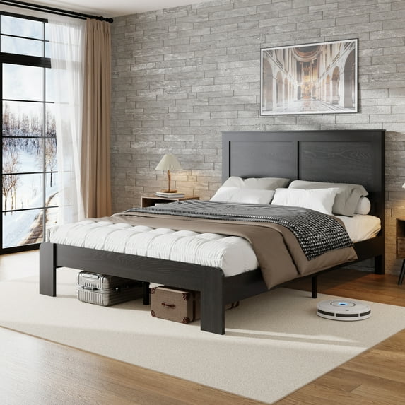 Bed Frame King Size, Wood Platform Bed Frame , Noise Free,No Box Spring Needed and Easy Assembly Tool,Large Under Bed Storage,Dark Black