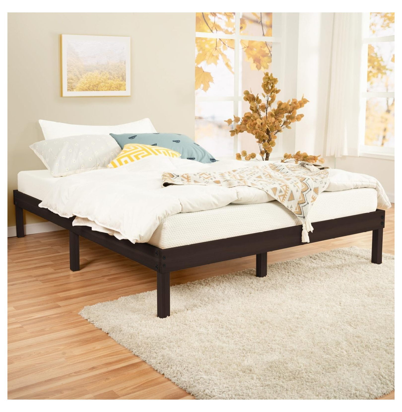 Bed Frame Linda 14 Inch Queen Solid Wood Platform Bed Frame, No Squeak