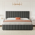 thumbnail image 1 of Bed Frame, Linen Quilted Upholstered Platform Bed with Adjustable Headboard & 4 Storage Drawers, No Box Spring Needed, Wooden Slats, Noise Free, Easy Assembly, 1 of 11