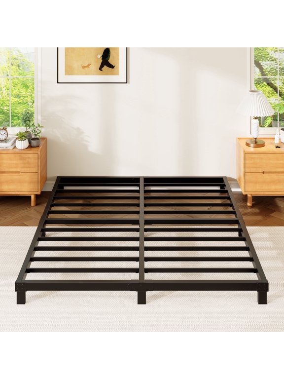 4 inch Low Profile Queen Size Metal Bed Frame, Heavy Duty Platform Bed Frame, No Box Spring Needed, Easy Assembly, Noise Free