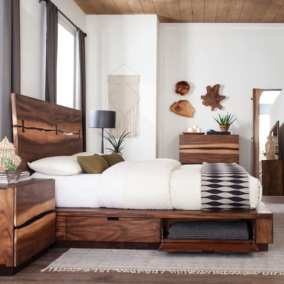 Bed Frame Mallory Smokey Walnut King Storage Platform Bed