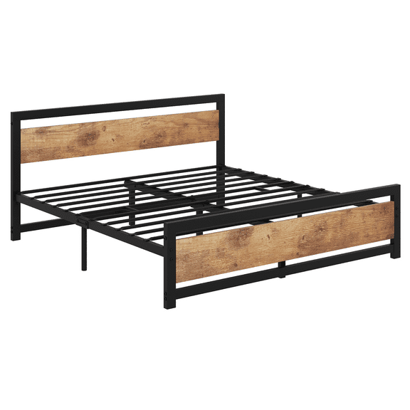 Bed Frame, Metal Platform Bed Frame with Wooden Headboard and Footboard, Non-Slip Heavy Duty Bed Frame with Large Under Bed Storage, No Box Spring Needed, Noiseless