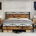 thumbnail image 1 of Bed Frame, Metal Platform Bed Frame with Rustic Wood Headboard and Footboard, Sturdy Steel Slat Support, Solid and Noise Free,No Box Spring Needed, Easy Assembly, 1 of 6