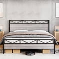 thumbnail image 1 of Bed Frame, Metal Platform Bed Frame with Rustic Wood Headboard and Footboard, Sturdy Steel Slat Support, Solid and Noise Free,No Box Spring Needed, Easy Assembly, 1 of 6