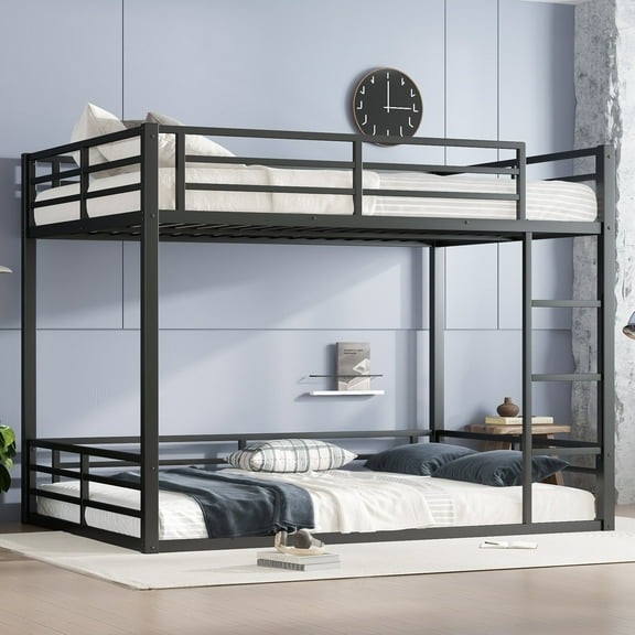 Bed Frame Metal Queen over Queen Bunk Bed for Teens and Adults,Space-Saving/Noise Reduced/No Box Spring Needed,Black,Platform Bed Frame