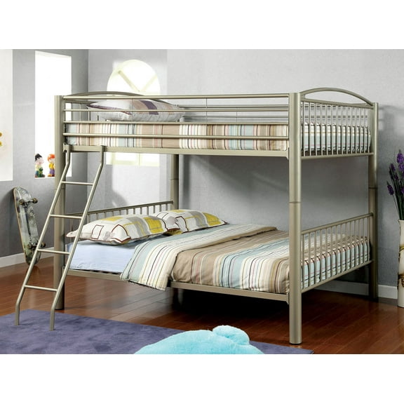 Bed Frame Metallic Gold Finish Contemporary Style Full Over Full Bunk Bed Full Metal Structure Movable Ladder Top Bed Rails Convert Into Two Separate Bed