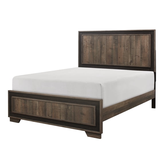 Bed Frame Modern Full Bed 1pc Wooden Bedroom Furniture Rustic Aesthetic Two-Tone Finish
