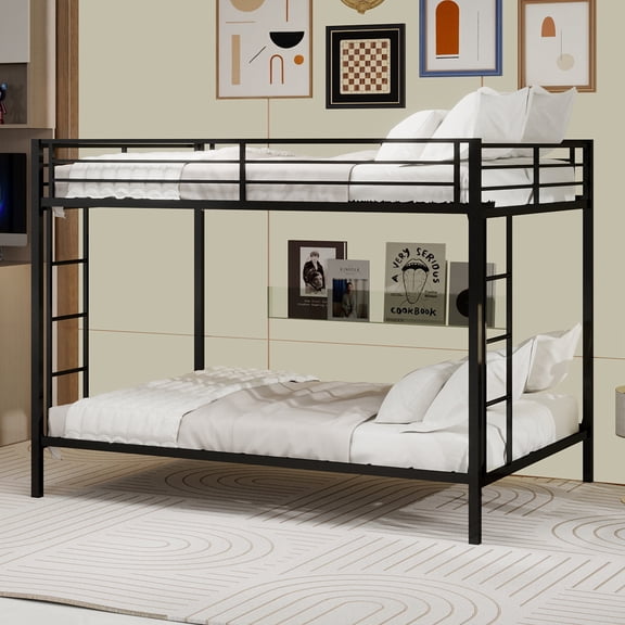 Bed Frame Multi-Functional Square Tube Iron Bunk Bed, Robust Metal Frame Resists Wear, Ideal for Optimizing Vertical Space in Any Room-Queen Size - 153cm x 203cm-Black