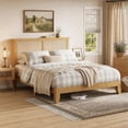 thumbnail image 1 of Boho Queen Bed Frame, Rattan Headboard Bed Frame With Led Lights, Noise-Free Platform Light Wood Bed Frame, Easy Assembly, No Box Spring Needed, 1 of 9