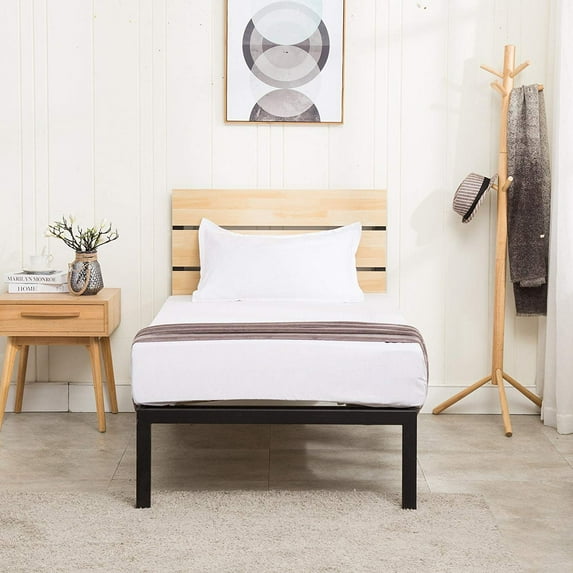 Bed Frame Platform Mecor Headboard & Slats Bedroom Furniture Wooden Twin Size